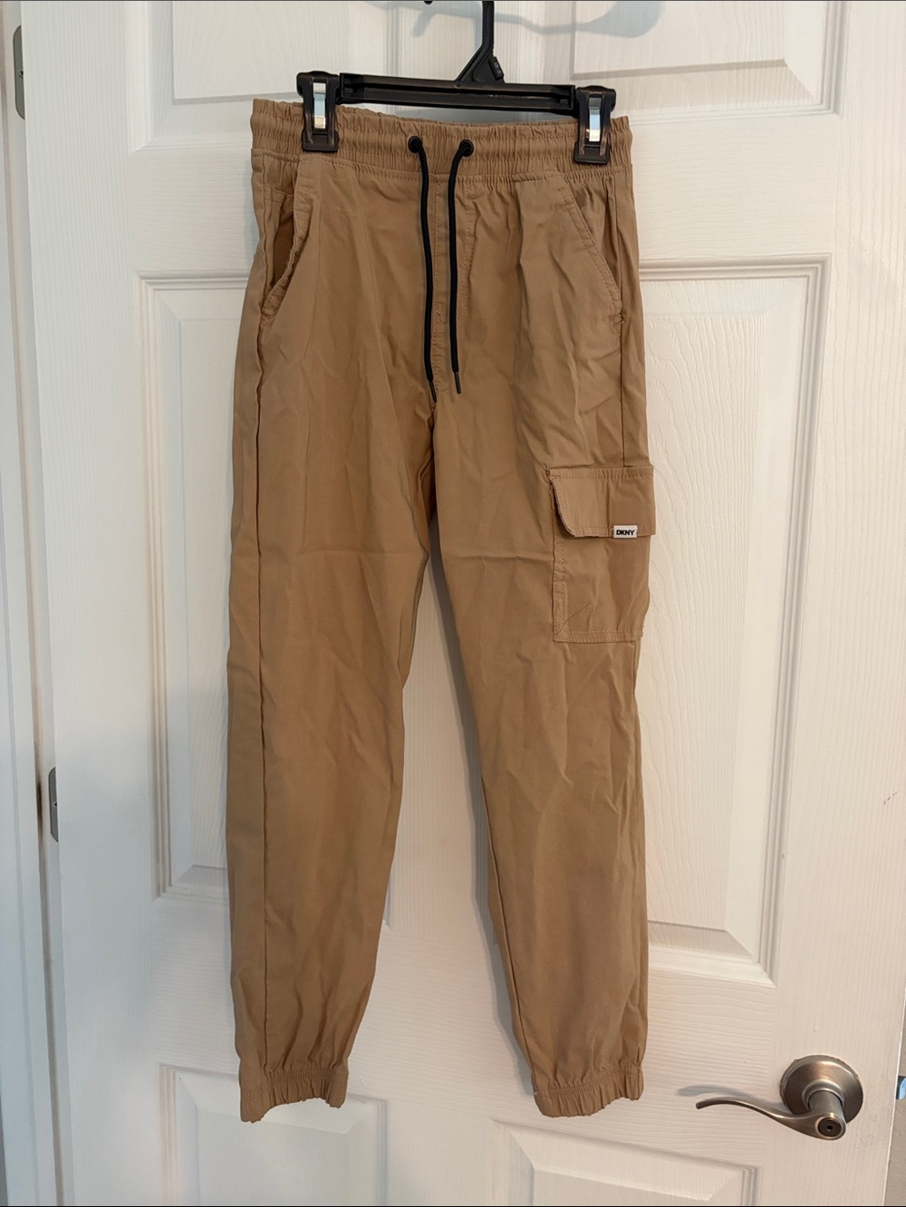 DKNY Men's Khaki Cargo Jogger Pants with Drawstring